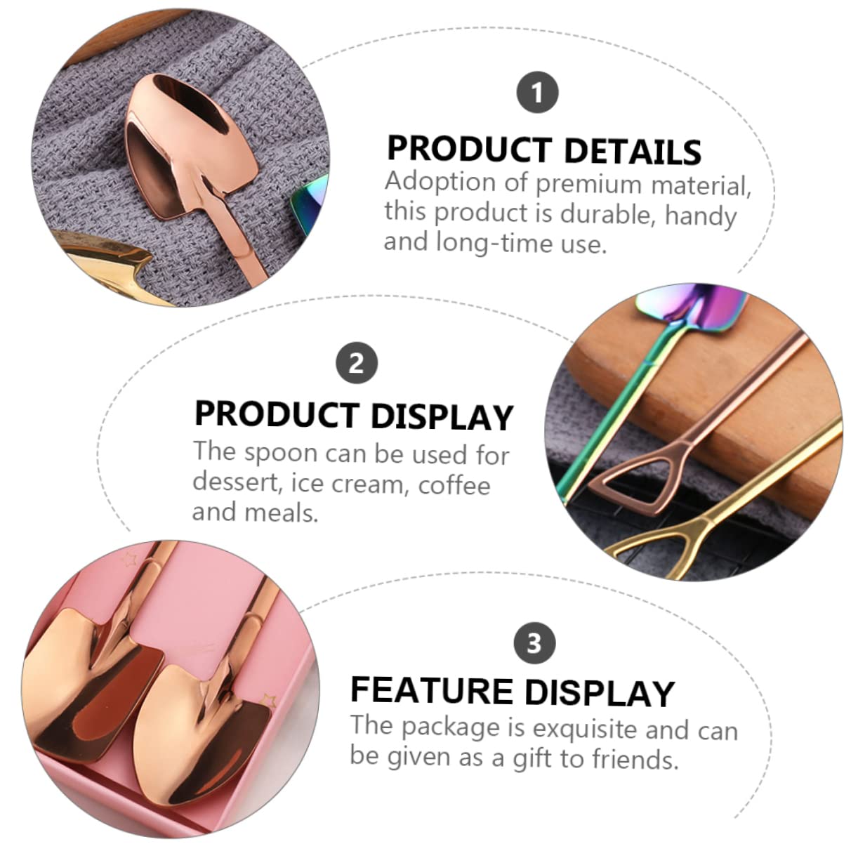 CONGARTENO Spade Spoon Yogurt Spoons Dinner Spoon Drink Spoons Stirring Spoons Shovels Gold Coffee Spoon Sugar Spoons Holder Ice Cream Coffee Cake Spoons Tasting Spoons Stainless Steel Golden