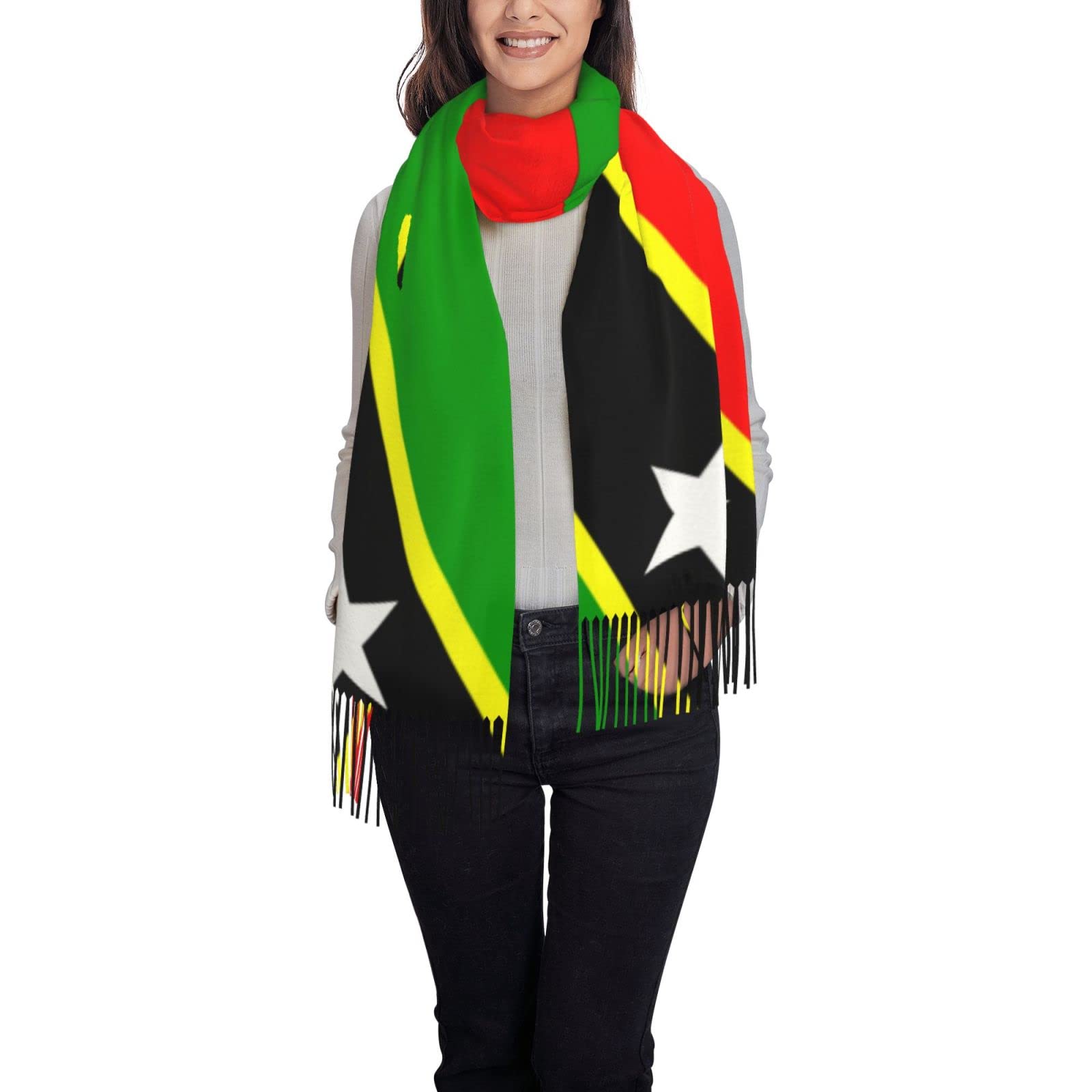 NLWQEKV St.Kitts And Nevis Large Flag Poncho Winter Large Scarf Shawl Bandana Neck Wrap For Women