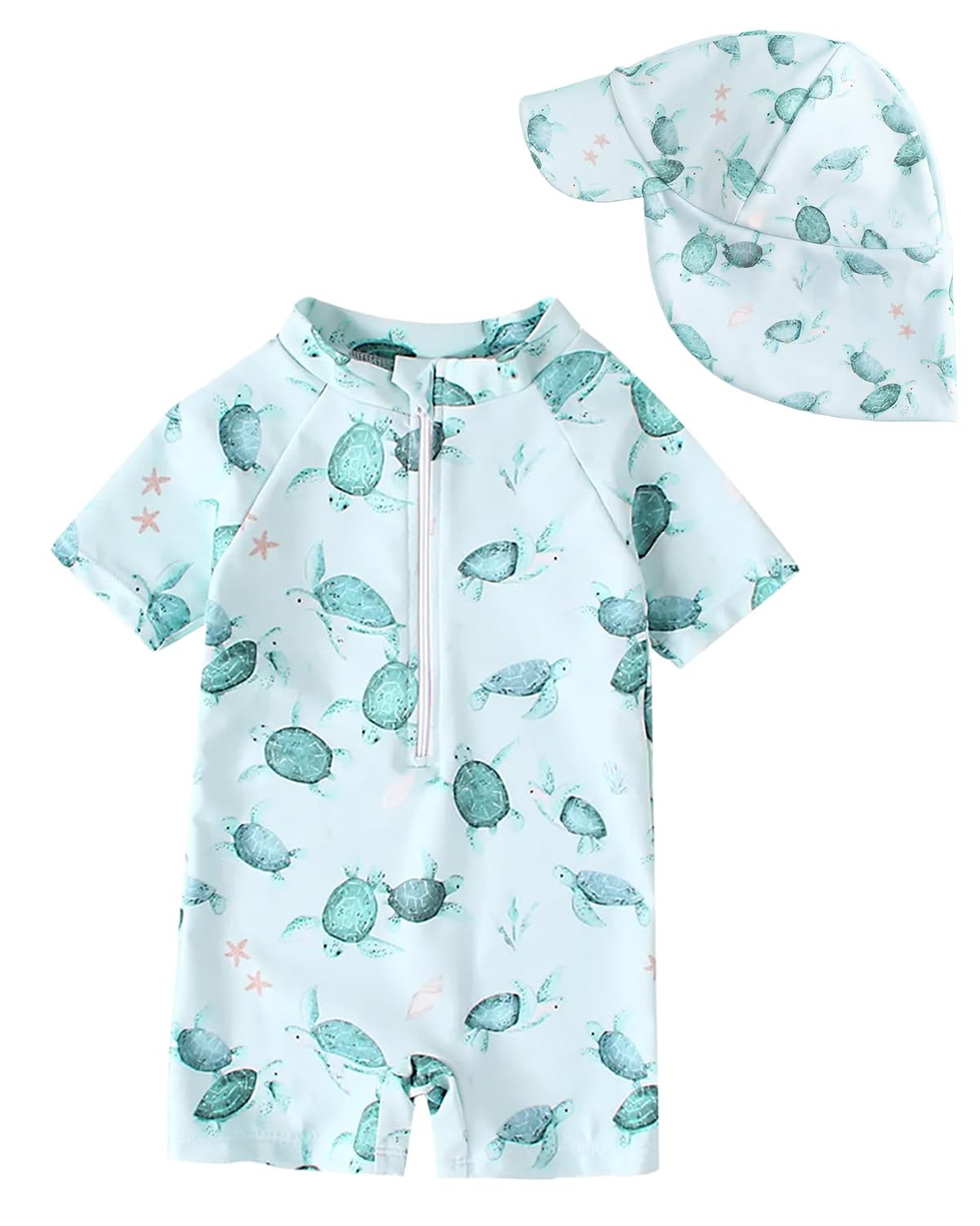 DivingBirds Bañador Bebe Niño Niña, Bañador Bebe Niño Protección UV 50, Traje De Baño Bebe con Gorro, Camiseta Solar Bebe Fato Baño UV, 3 Meses - 3 Años