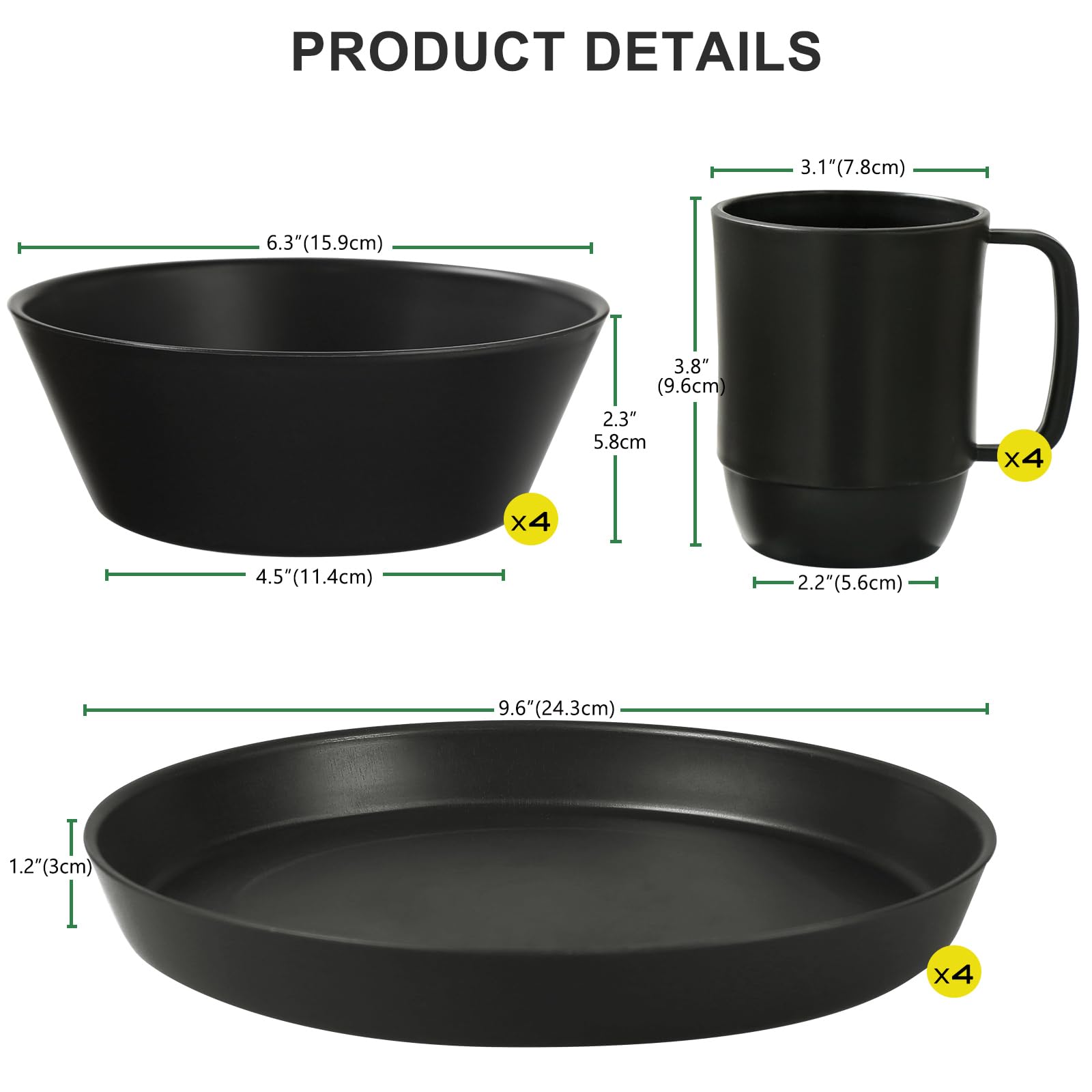 HANFEI Set stoviglie da capeggio4, piatti e ciotole, piatti in
