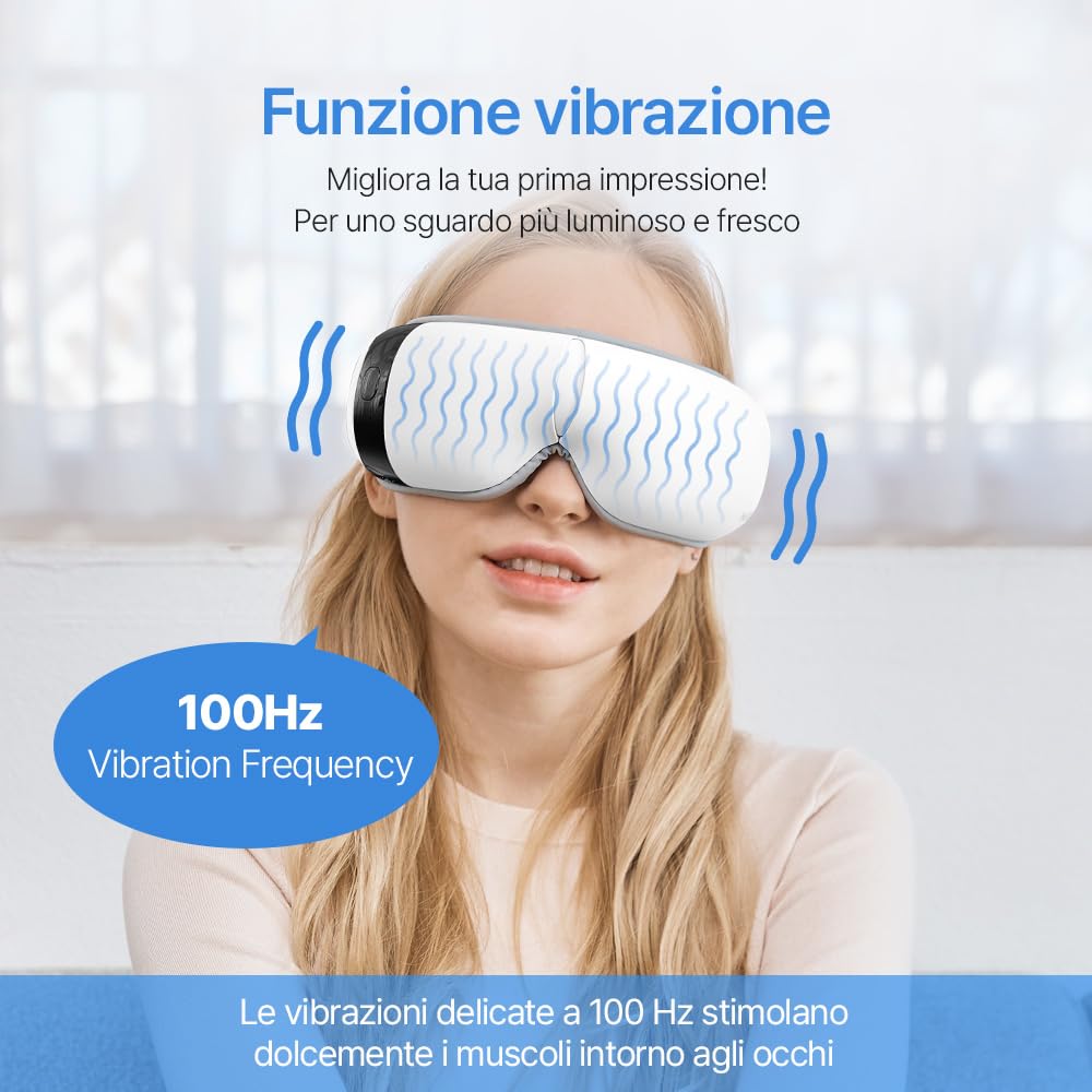 HubiCare - Massaggiatore per occhi Pro con calore e raffreddamento, vibrazione airbag 3D, musica Bluetooth, per occhi secchi, gonfiore, occhiaie, emicrania e sonno migliore, include cuscinetto in gel