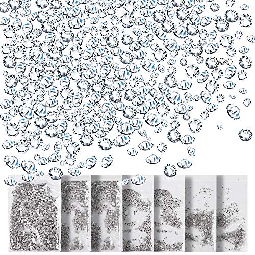 10080 Pcs Nail Art Rhinestone Decorations, Teenitor Flatback Nail Gems Sparkly Glass Stone Glitter Beads Round Diamonds For Craft Jewelry (Crystal Clear ab,SS3 4 5 6 8 10 12)
