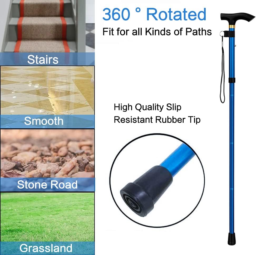 Miniatura 7 de Evealyn Bastón para caminar, plegable, plegable, altura ajustable, ligero, antideslizante, para viajes al aire libre, senderismo, ayuda a equilibrar