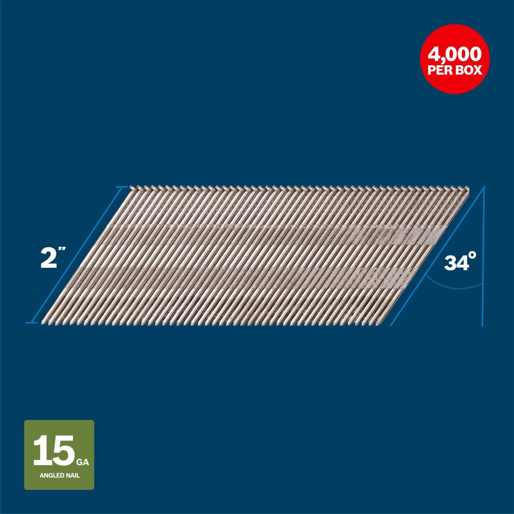 BOSCH GNH15G200GV - Clavos de acabado de 34 grados de 2 pulgadas x 15ga (4000 por caja)