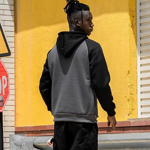 Miniatura 4 de Sudadera con manga larga estilo raglán en contraste, con forro polar, con capucha y bolsillo tipo canguro, para hombre