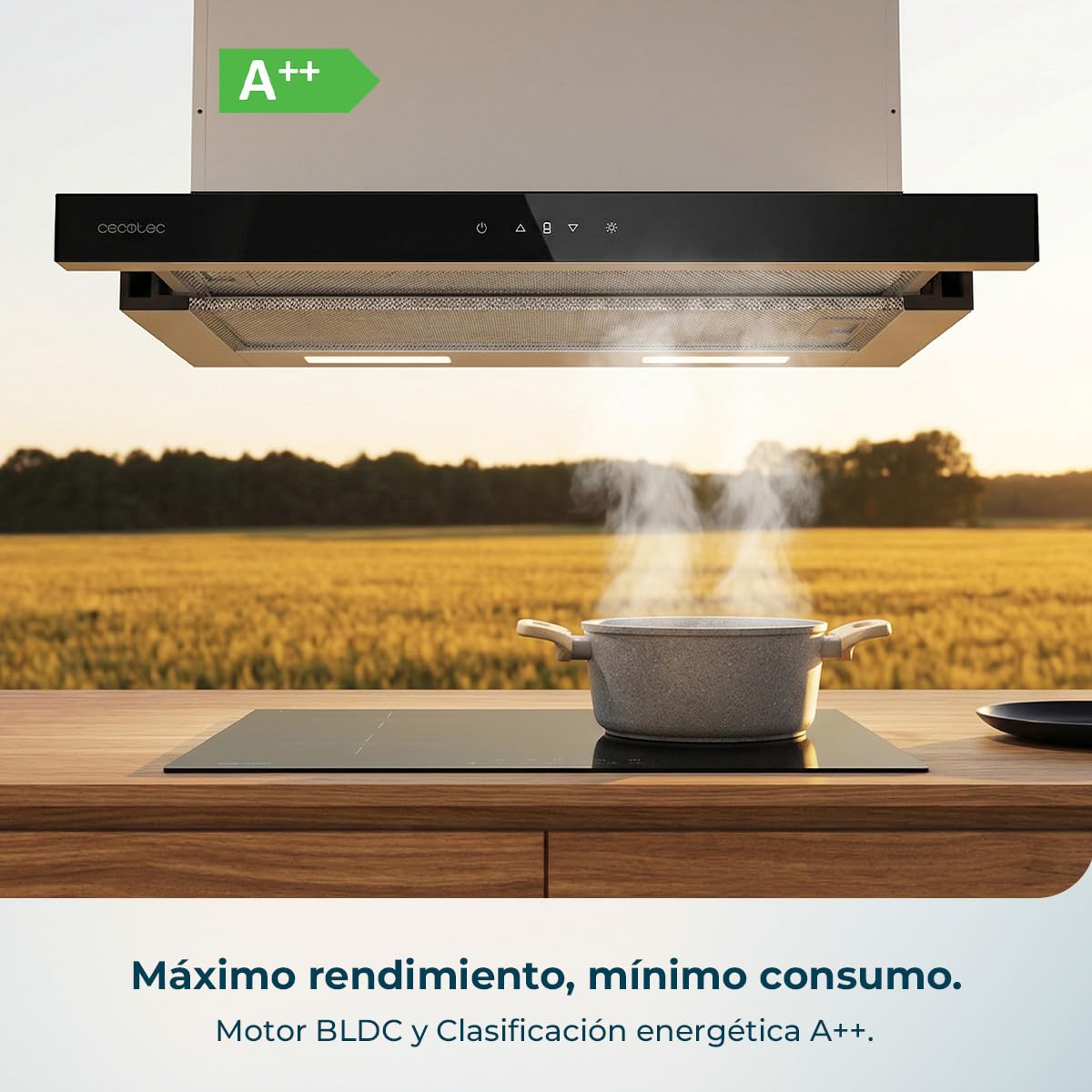 Cecotec Campana Extractora Telescópica Bolero Flux TLT 605501 Glass Black A++. 60cm, 606,4m³/h de succión, Control Táctil Invisible, Control Táctil y Movimiento, Función Booster — view 5