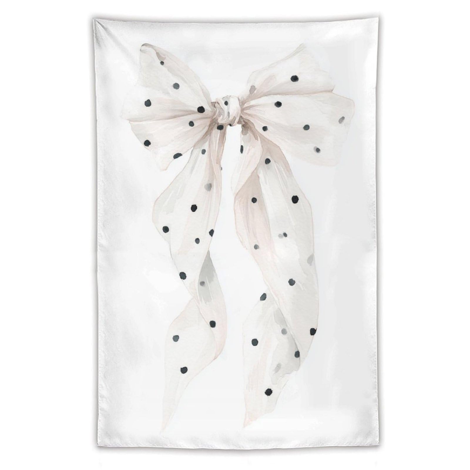 Jubonexis Watercolor White Bow with Black Polka Dots Tapestry Polyester Aesthetic Wall Hanging Bedroom Living Room Dorm Decor 40"x60"