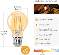 Aigostar Vintage LED Izzó E27 6W, Meleg Fehér 2200K, 600 Lumen, Retro Edison Filament, Borostyán, 330° Szórás, 6 db Csomag 3