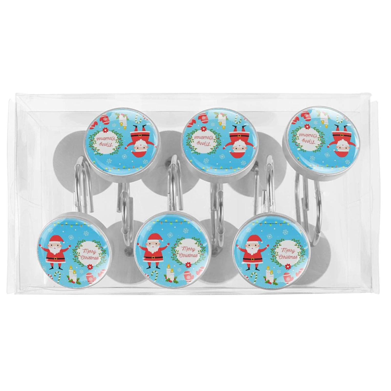 Set di 12 ganci rotondi per tenda da doccia in acciaio inox antiruggine, per appendere gli anelli, colore: blu