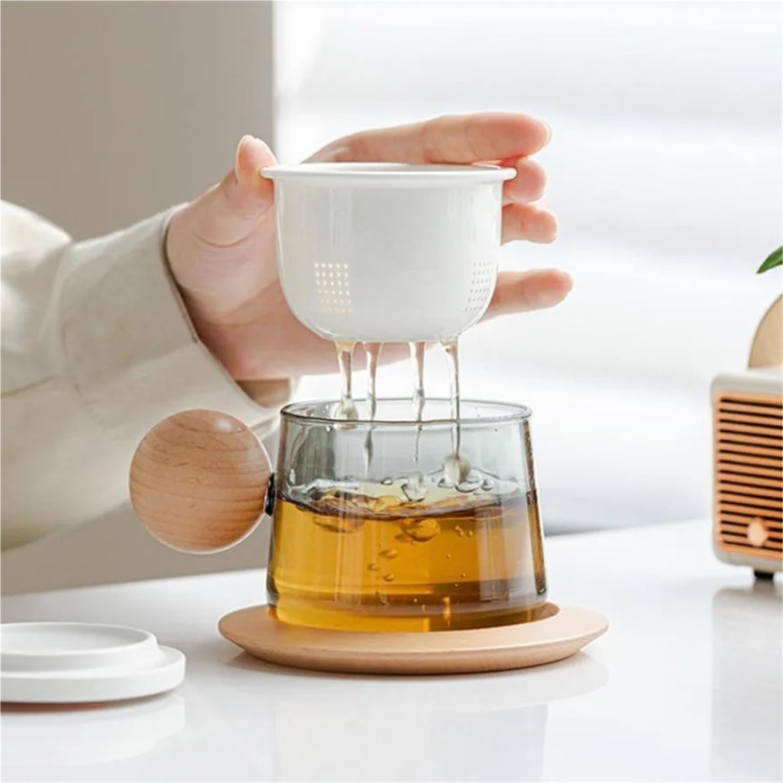 Tasse à café en verre léger de 280 ml avec filtre pour fabrication de thé, décoration de table de l'après-midi (noir)