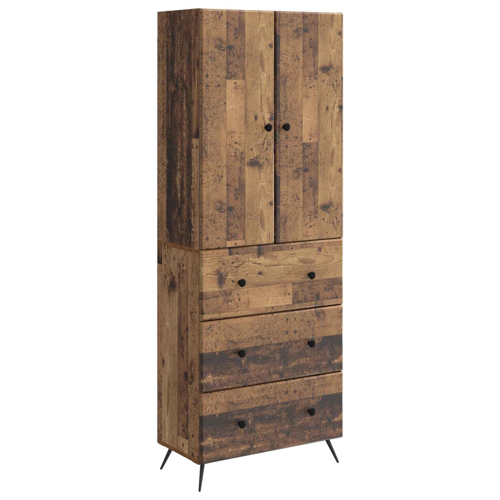 Lot de 2 armoires d'appoint buffet moderne bois vieilli commode rangement 3 tiroirs
