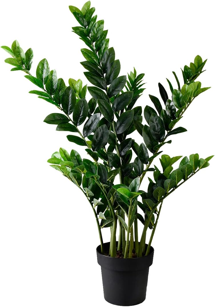 Serene Spaces Living Artificial ZZ Plant in Plastic Black Pot, Potted Zamioculcas Zamiifolia Plant, Low Light Houseplant for Living Room, Bedroom, Kitchen, Office, Patio, 17 Diameter  42 Tall