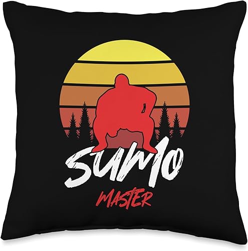 Retro Sumo Master Japanese Wrestler Sumotori Gift Retro Sumo Master Japanese Wrestler Sumotori Rikishi Throw Pillow, 16x16, Multicolor