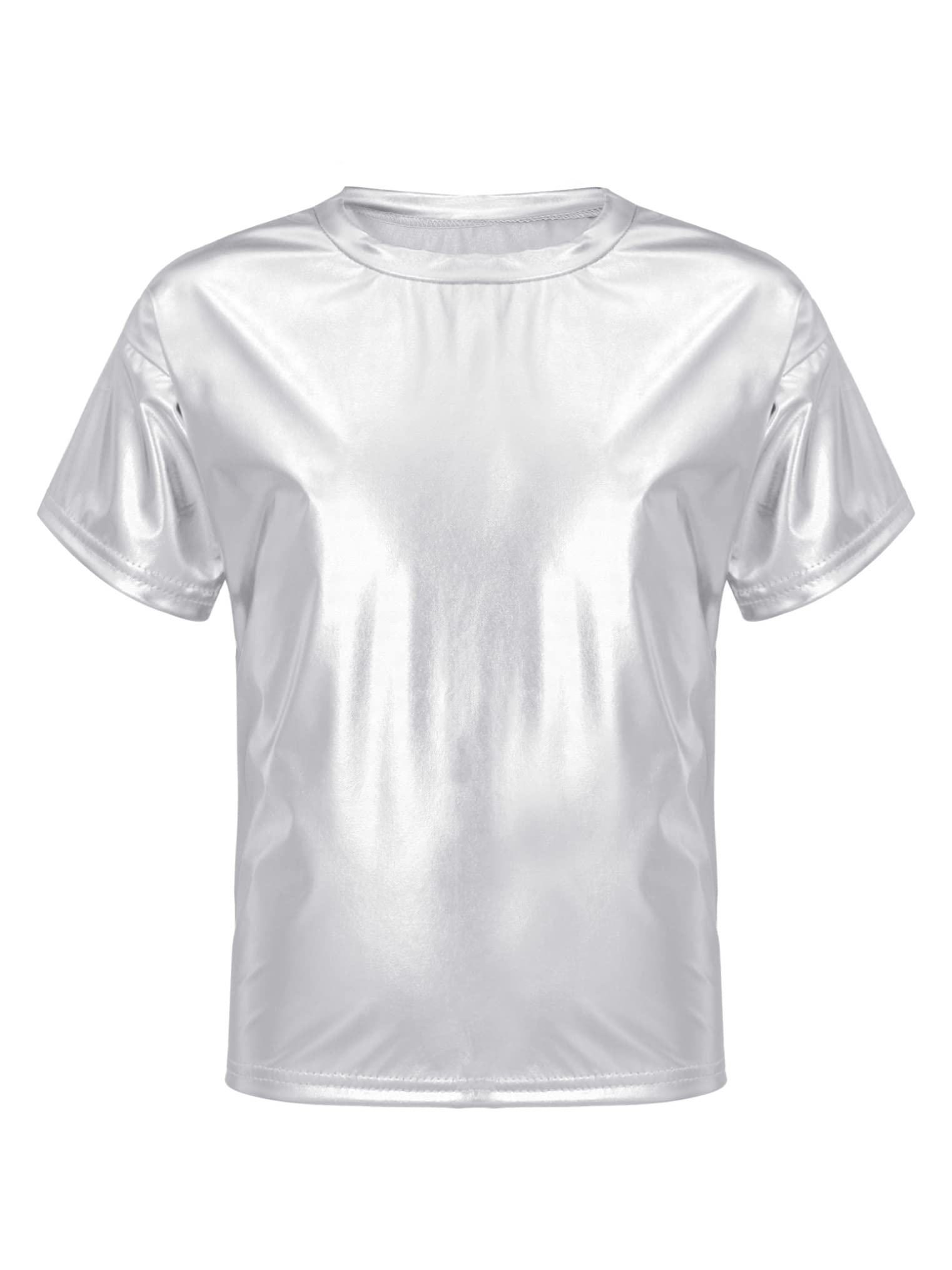 Freebily Camiseta Manga Corta para Niñas Camiseta con Metálica Brillantes Top de Danza Hip Hop Fiesta Camiseta Casual de Verano Top Corto Chica