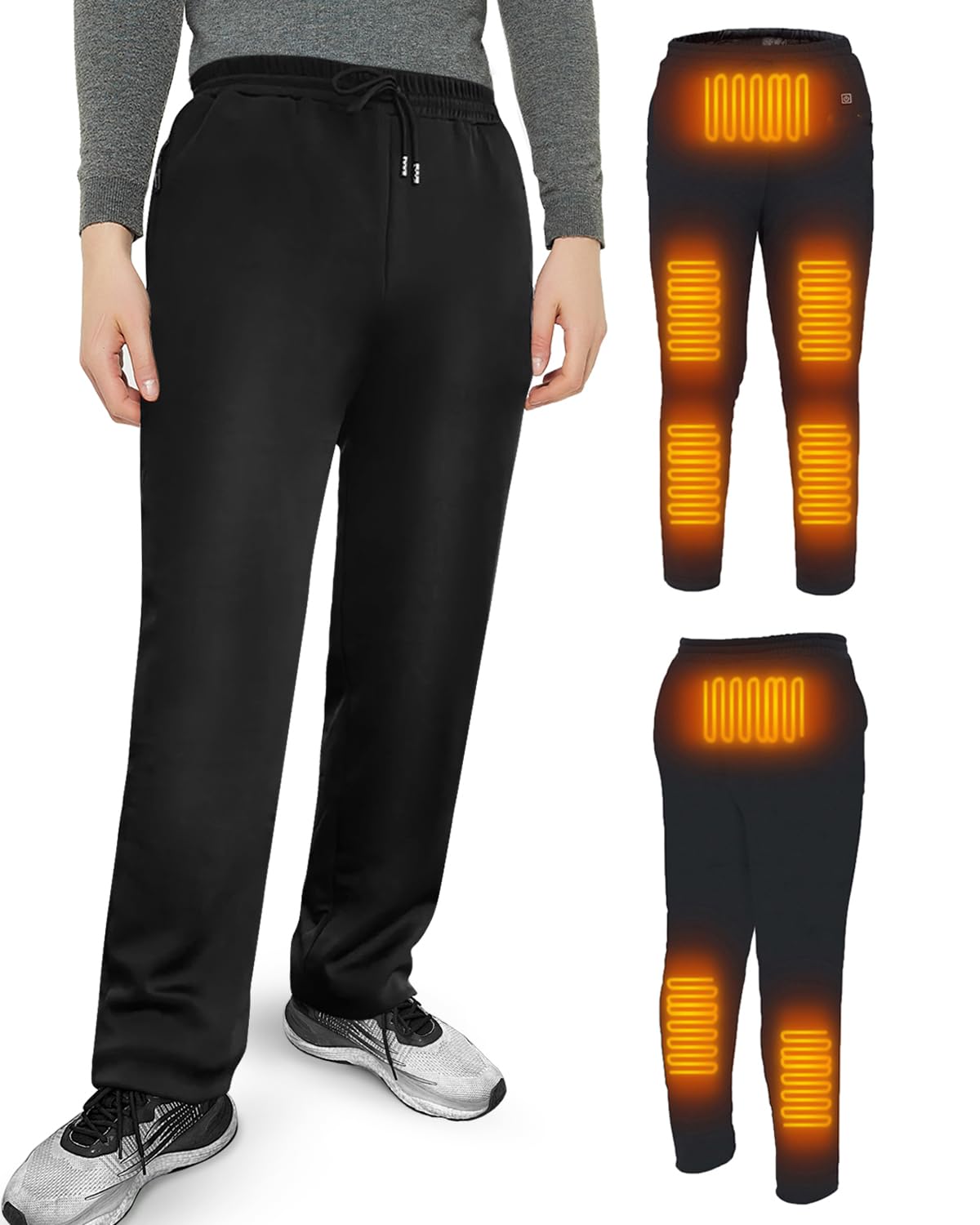 FERNIDA Heated Pants for Men Women, Winter Warm Heating Skiing Hiking Fishing Walking Trouser, 8 Heating Zones, No Battery, Black, XL