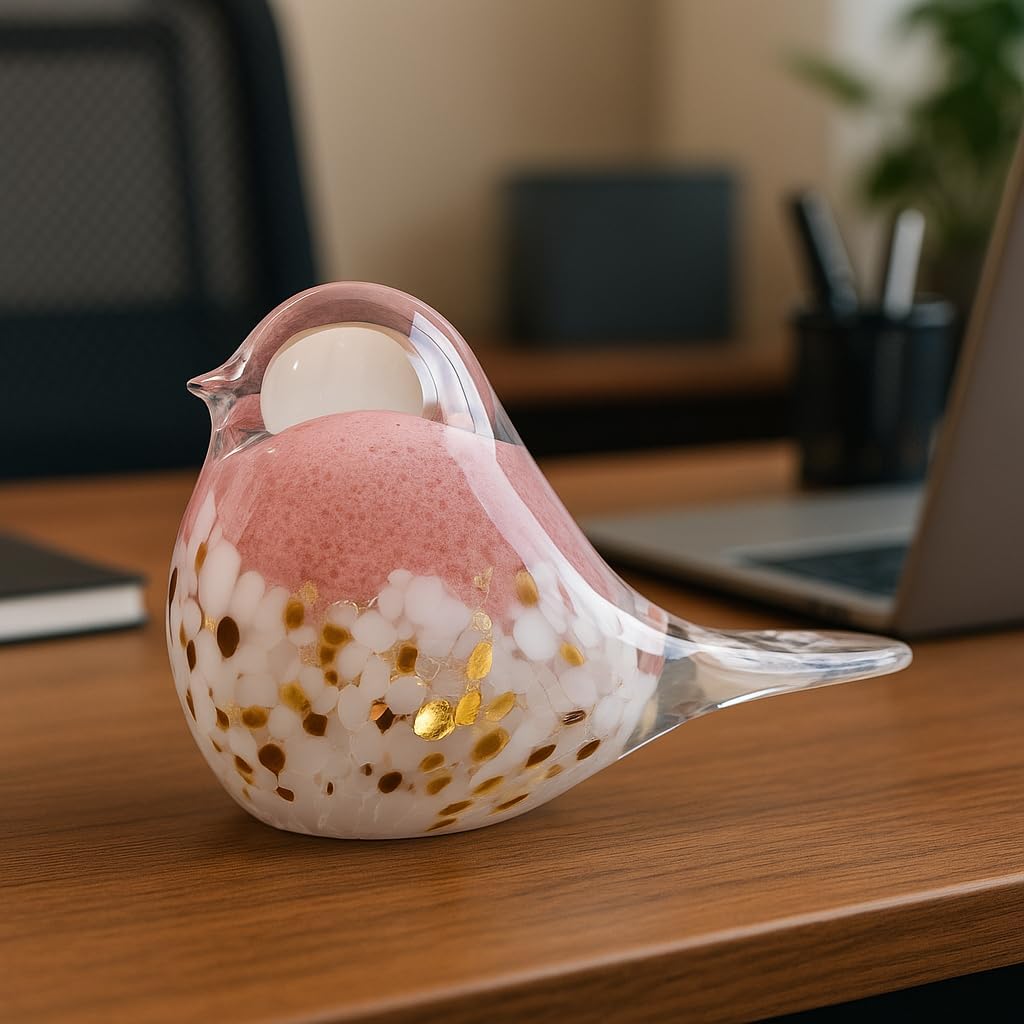 WUBIANJIE Hand Blown Glass Bird Statue Collectible Animal Art Paperweight, Living Room Bedroom Bookshelf Coffee Table Small Ornaments Shelf Home Decoration (Pink) - Image 6