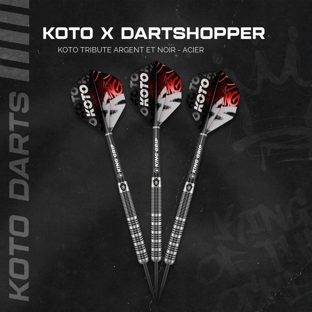 KOTO Lot de 3 fléchettes avec barils, ailettes, tiges, porte-fléchettes, grip fixe Argenté et noir