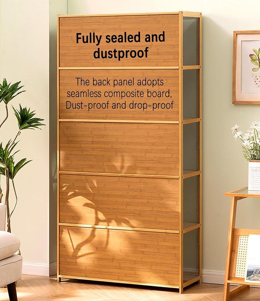 Armadietti curio con ante in vetro vetrina, vetrina curio con telaio in bambù naturale, design sicuro e sano a doppia porta per un comodo sgabello (dimensioni: 32,5 N/82 cm/5F, colore: bianco)