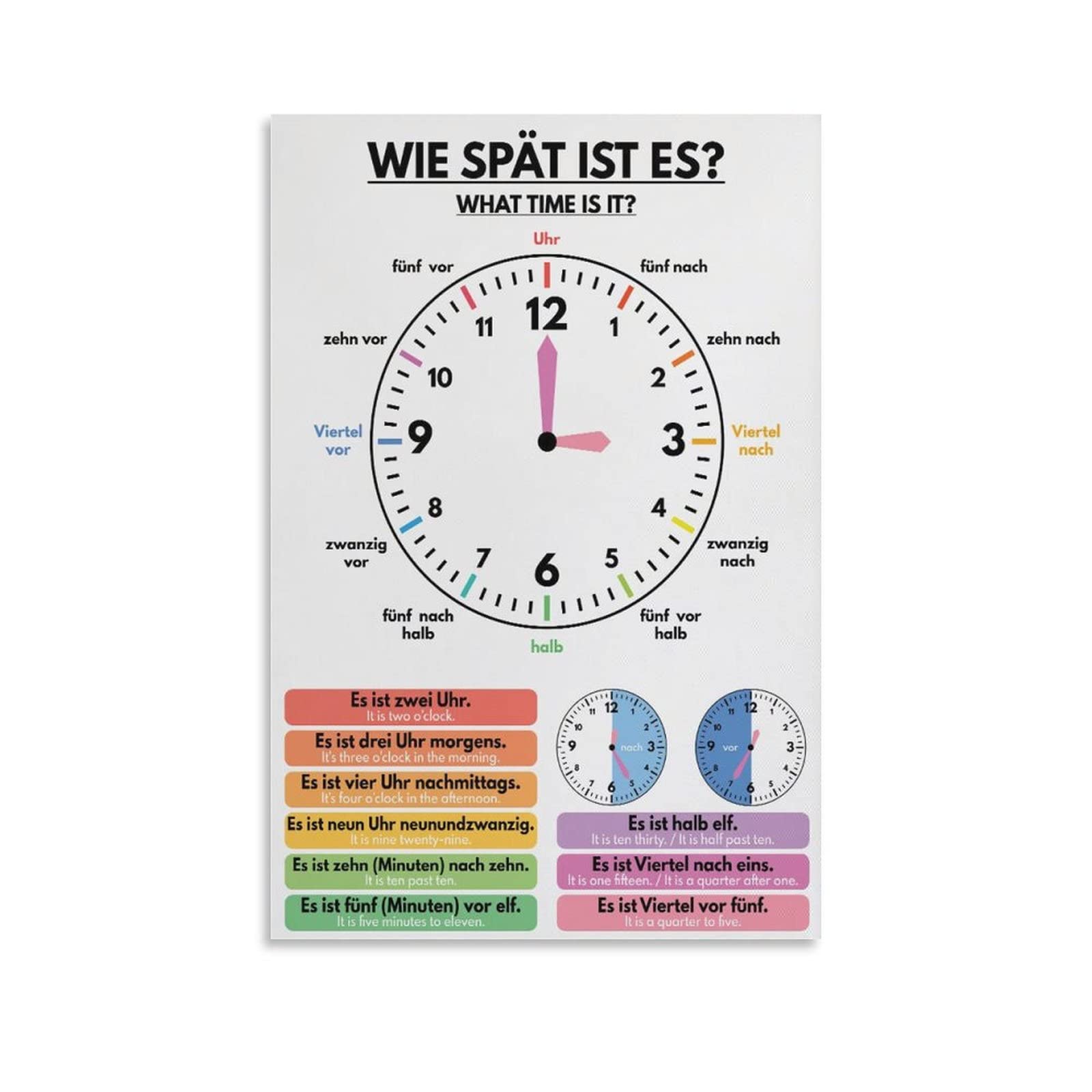SitrMGH Telling Time Poster German Language Educational Posters, What Time Is It, Teaching Tool Metal Tin Sign Art Poster and Wall Art Print Modern Family Bedroom Decor 8x12inch