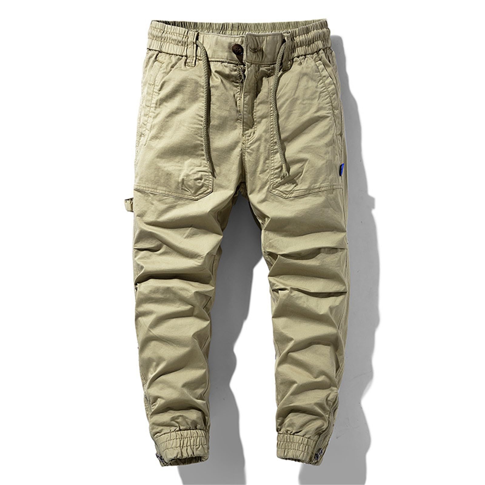 Pantalones cargo para hombre, cómodos, chinos, largos, de montañismo, ligeros, tácticos, holgados, para el tiempo libre, cintura elástica con cordón, pantalones para correr, perneras con diseño