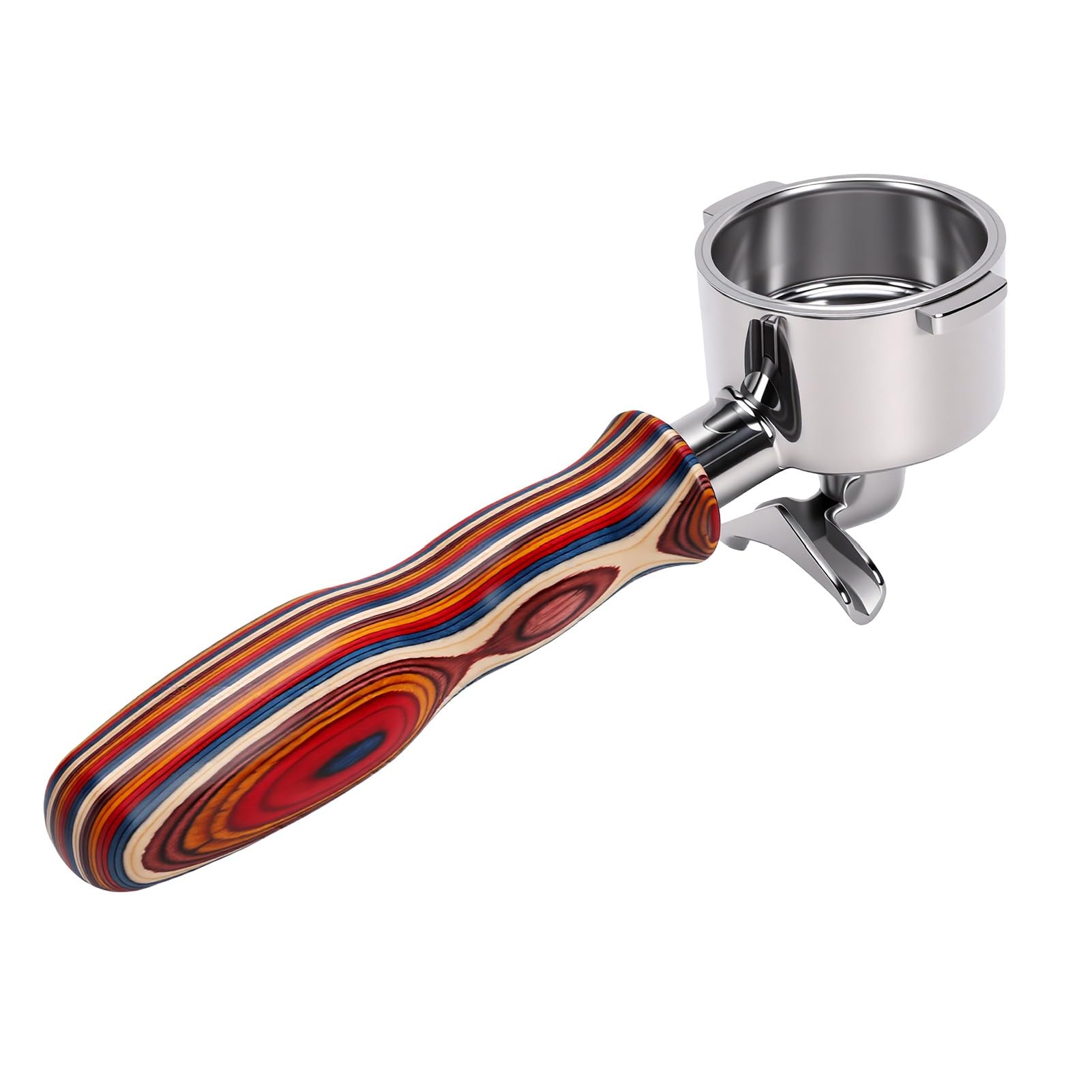 EMUKOEP Portafiltro de café para, Cesta de Filtro de Acero Inoxidable de 51 Mm con de Madera de Abedul (Caño doble con fondo)