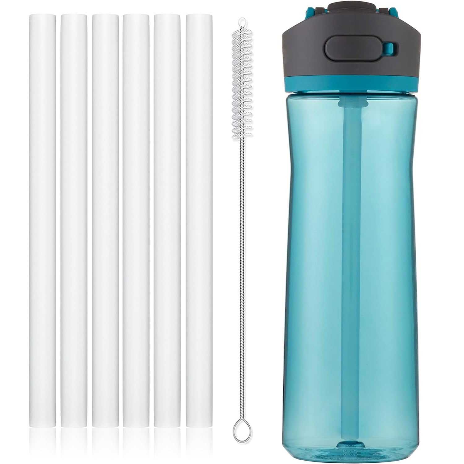 Reusable Replacement Straws Compatible with Contigo Ashland 2.0 Water Bottle-Contigo Ashland Chill Autospout Cup with Flip Straw-6 PBA Free Clear Long Straws and 1 Cleaning Brush