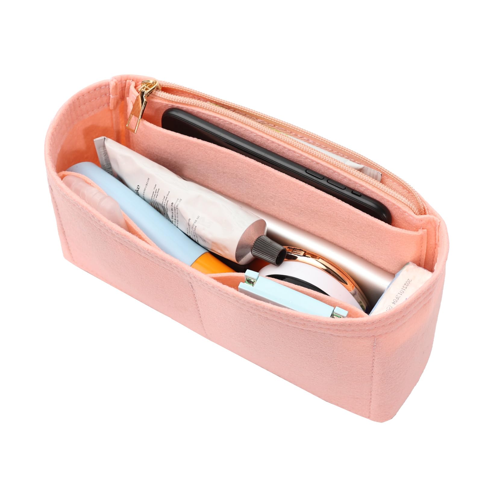 Surblue Purse Organizer Insert for Handbags, Felt Bag Organizer with Zippers Handbag Shaper Pouch for Classic 19 Flap Bag, Marmont, Onthego,（Lightpink