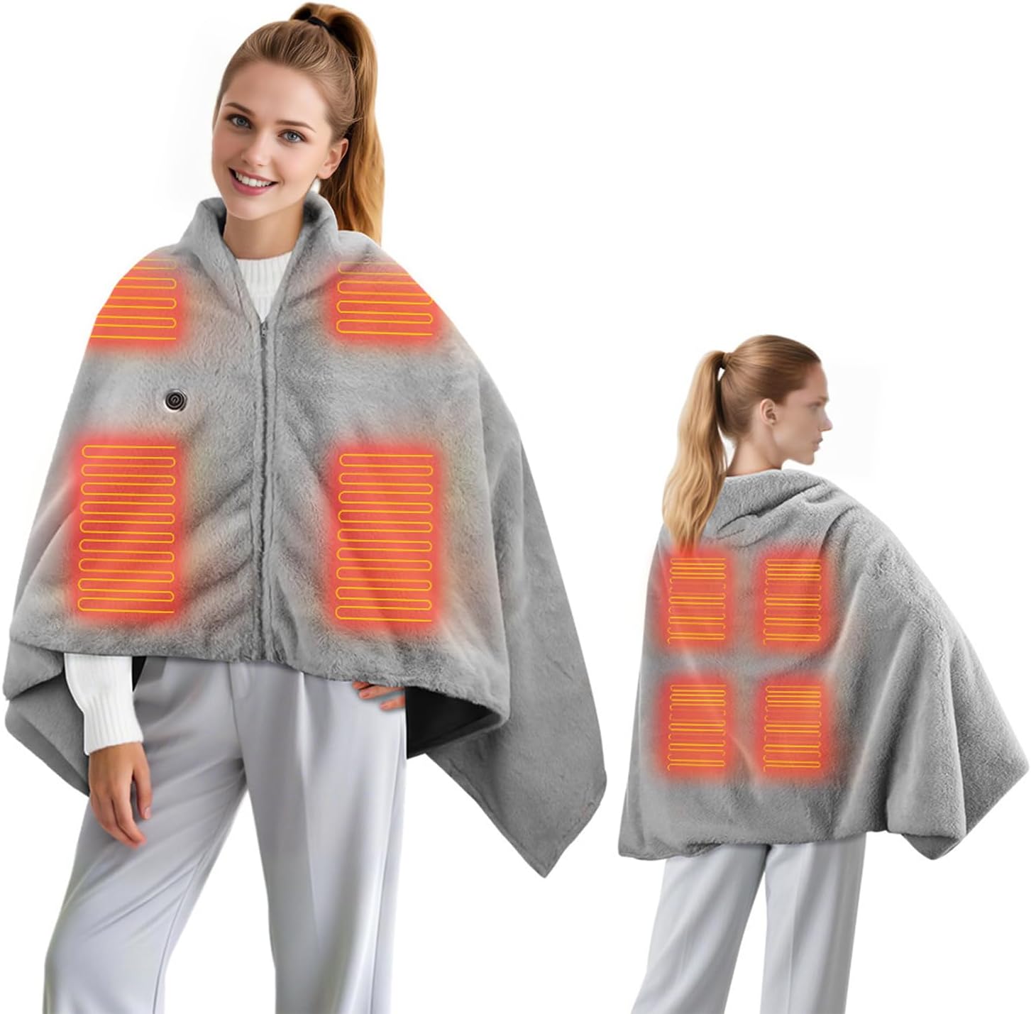 USB Heated Blanket Throw with 3 Levels & 8 Heating Zone, Wearable & Portable Heating Electric Blanket for Adults, Battery Operated Shawl for Indoor & Outdoor, 60x32inches, Grey