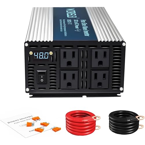 WZRELB 2000W Pure Sine Wave Inverter 48V DC to 110V 120V AC Power Converter with LED Display, Off-Grid Portable Power Inverter with 4 AC Outlets for Home, RV, Truck, Camping