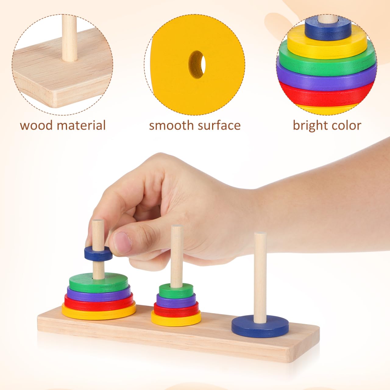 Gadpiparty Cerebro De Madera De Hanoi - Rompecabezas Mentales para Adultos Lu Ban Puzzle Pelota Desbloquear - Juego De Mesa Clásico De Madera