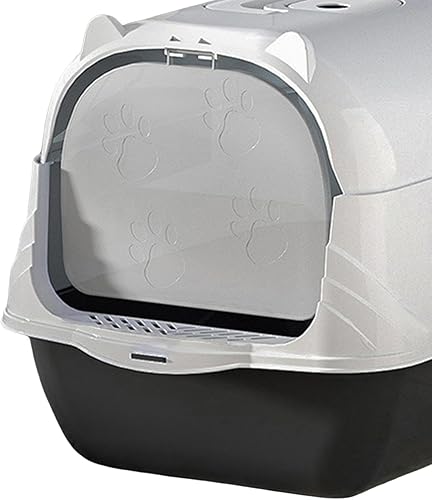 Miniatura 6 de Caja de arena para gatos cerrada y cubierta con capucha para gatos, bandeja de arena duradera de dos vías para puerta móvil, caja de arena profunda