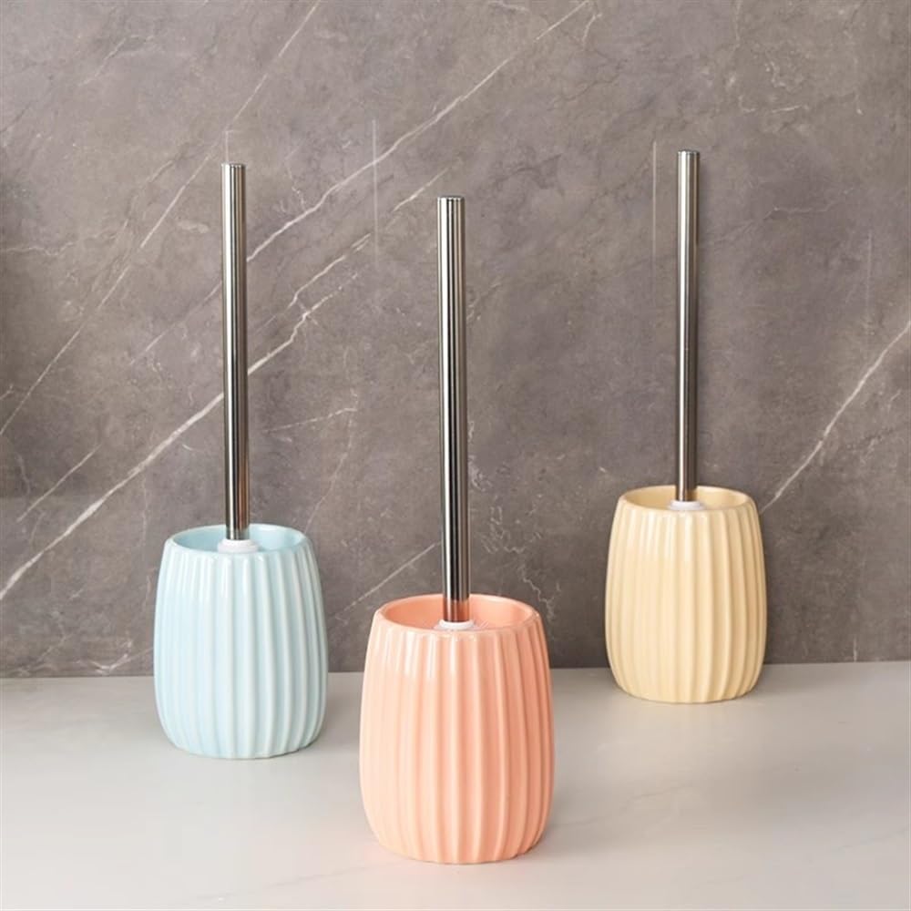 Cepillo para Inodoro Escobilla de baño de pie con Base, Mango de Cepillo de Acero Inoxidable, escobilla de baño con Textura de líneas Verticales de cerámica Cepillo de baño