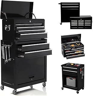 Tool Chest with 8 Drawer,High Capacity Rolling Box Removable Storage Cabinet Locks,Rolling 4 Wheels for Garage and Warehouse, Black