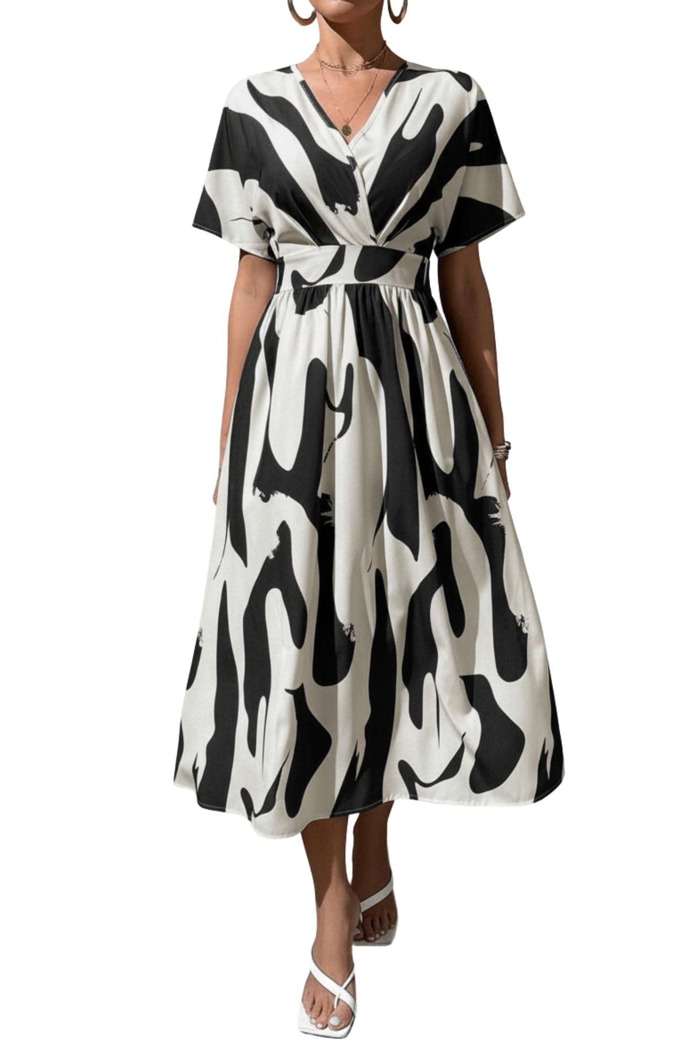 Leriya Fashion Women Printed Maxi Dress Trendy Long One Piece Summer Outfit Lightweight Flared Dress for Casual and Holiday