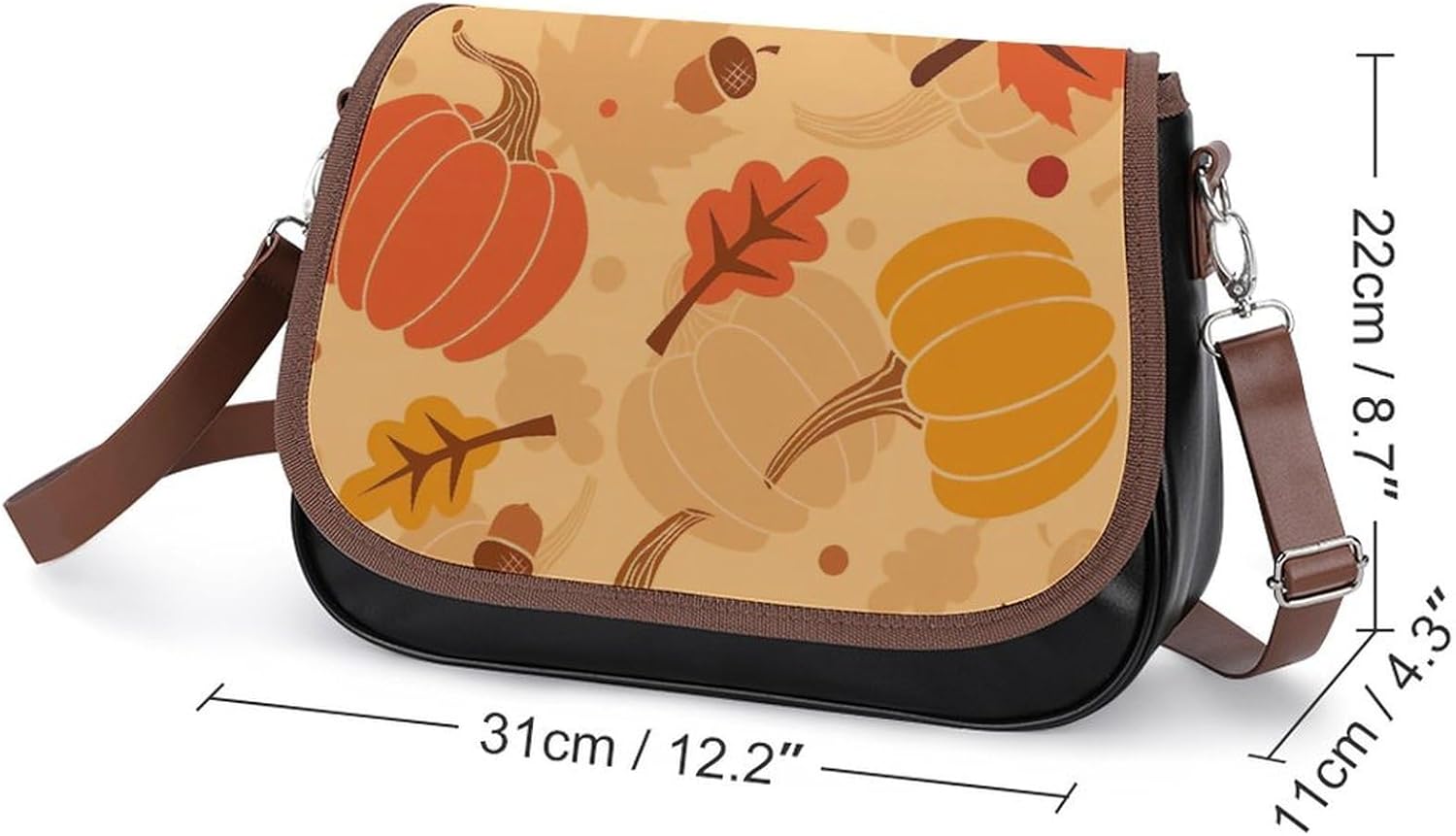 Fall Pumpkin Autumn Leaf And ChestnutWomen's Faux Leather Crossbody Bag, Waterproof Wrinkle-Resistant Shoulder Bag with Detachable Strap, Large Capacity Casual Handbag, Fashion Daily Purse for Shoppin