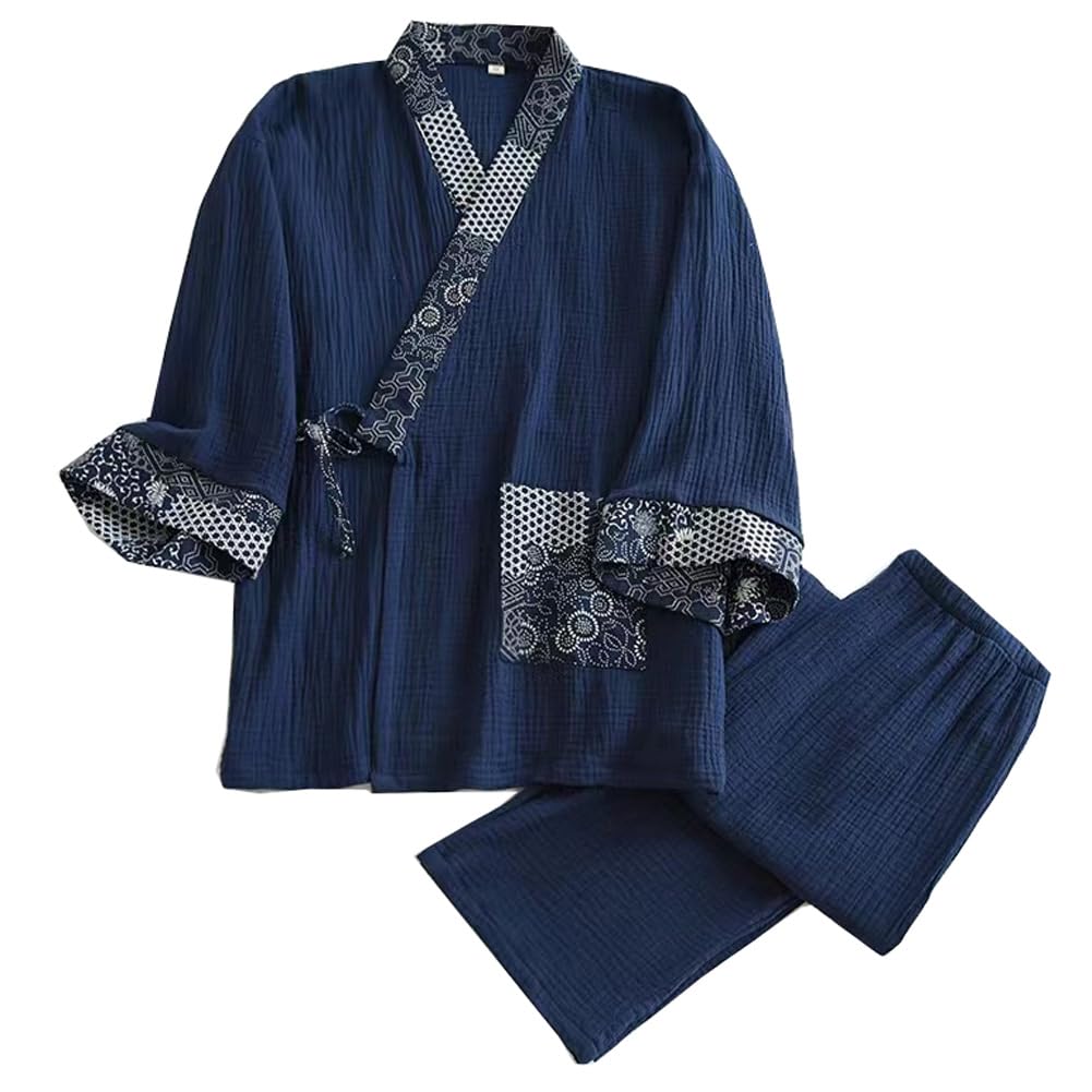 FANCYPUMPKIN Bata clásica de algodón Estilo japonés para Hombre, Talla Grande, Tipo Kimono