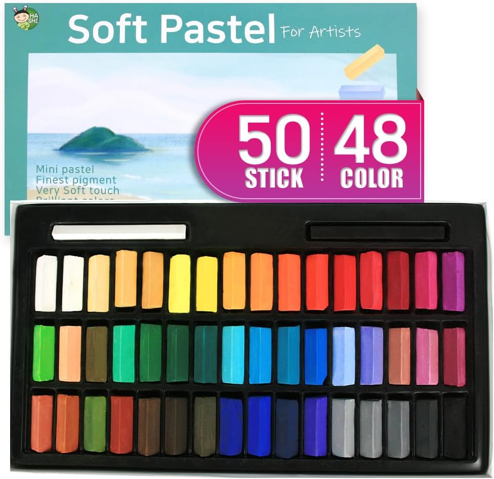 HA SHI Soft Chalk Pastels, 48 colors with additional 2pcs, Non Toxic Art Supplies, Drawing Media for Artist Stick Pastel for Professional, Beauty Nail Art, Pan Chalk Pastels