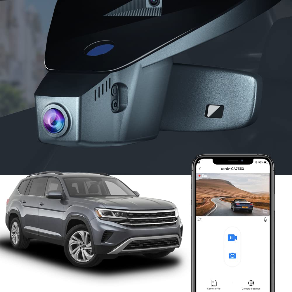 Fitcamx 4K Dash Cam Suitable for Volkswagen Atlas 2018-2026 (Model B, Wide Body Design) & Cross Sport 2020-2026, OEM Look, UHD 2160P Video, WiFi & APP
