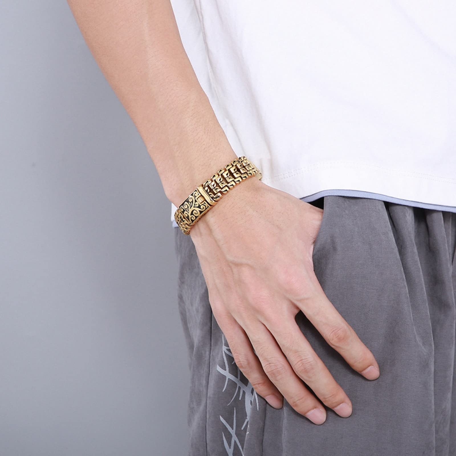 Freundschaftsarmband, Armband Männer Kette Rostfreier Stahl Anderer Kettentyp Hip Hop Blumen Totem Design Armband für Herren