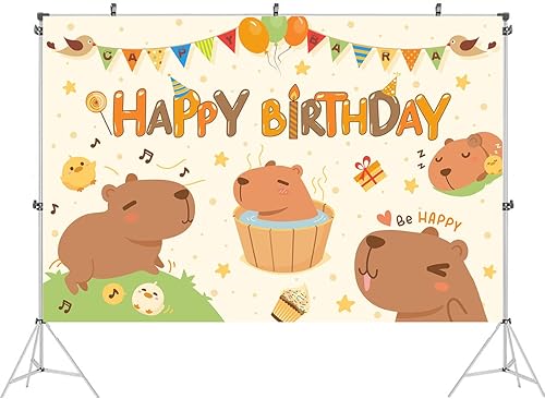 Miniatura 2 de Capybara - Telón de fondo de feliz cumpleaños, suministros de fiesta de cumpleaños de Capybara para niñas y niños, pancarta de feliz cumpleaños,