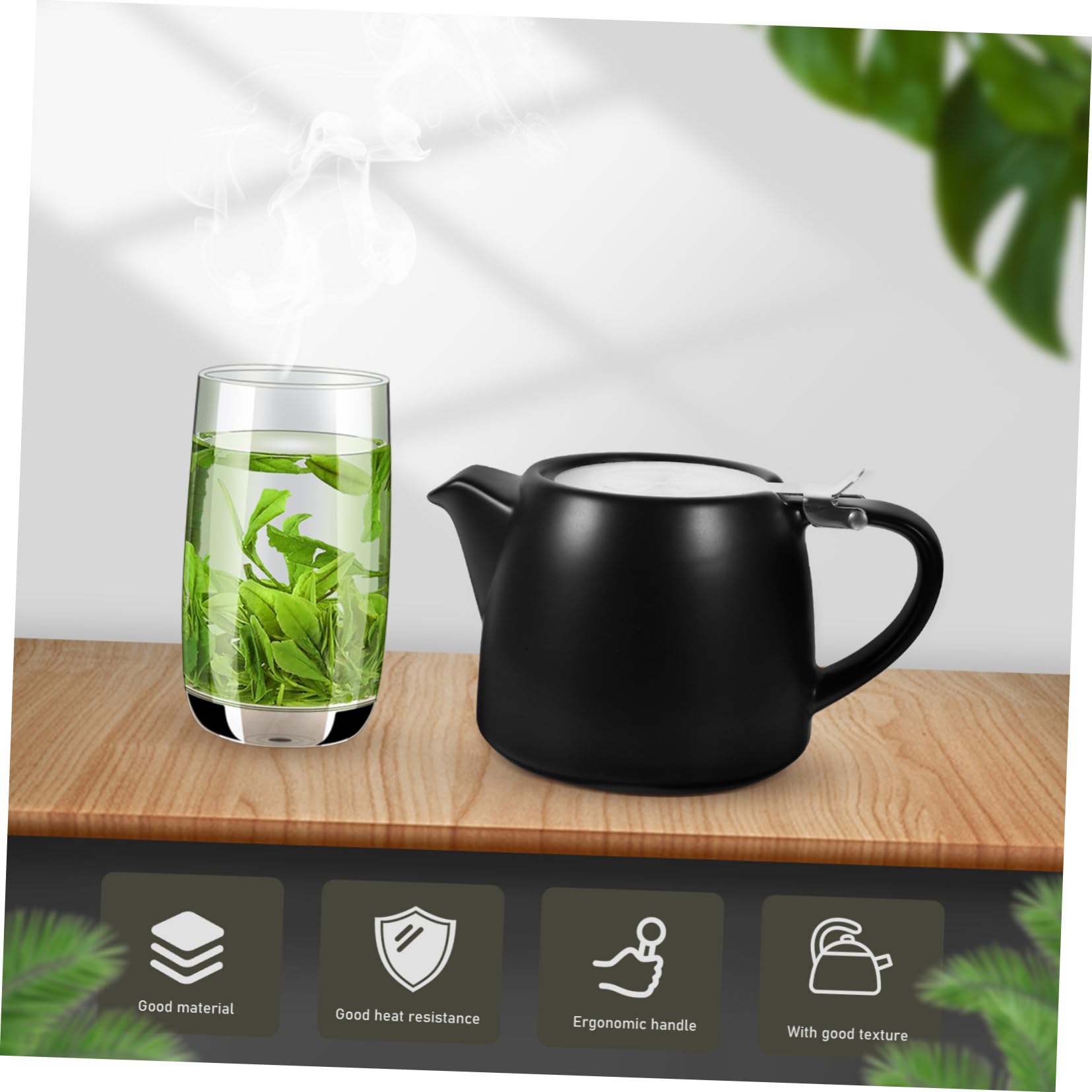 TOYANDONA Pequeña Tetera de con Infusor de Acero Inoxidable para Infusiones de Té Suelto y Flores Herramienta para Servir Té Casa y Oficina Semibrillo Negro