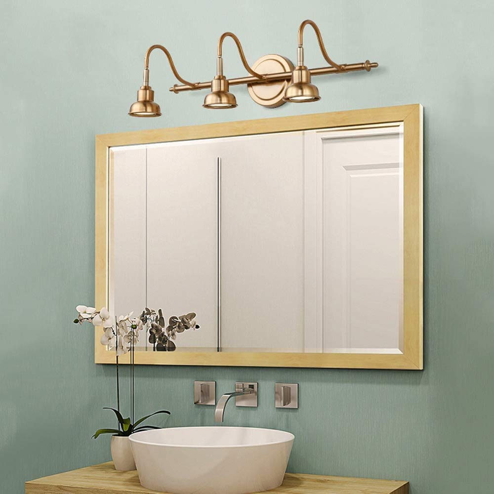 Lámpara LED Retro Antigua de Espejo de Baño, Luz Vintage Impermeable Ajustable, Iluminación Elegante, Aplique de Latón, 15W, D53cm, Luz Natural