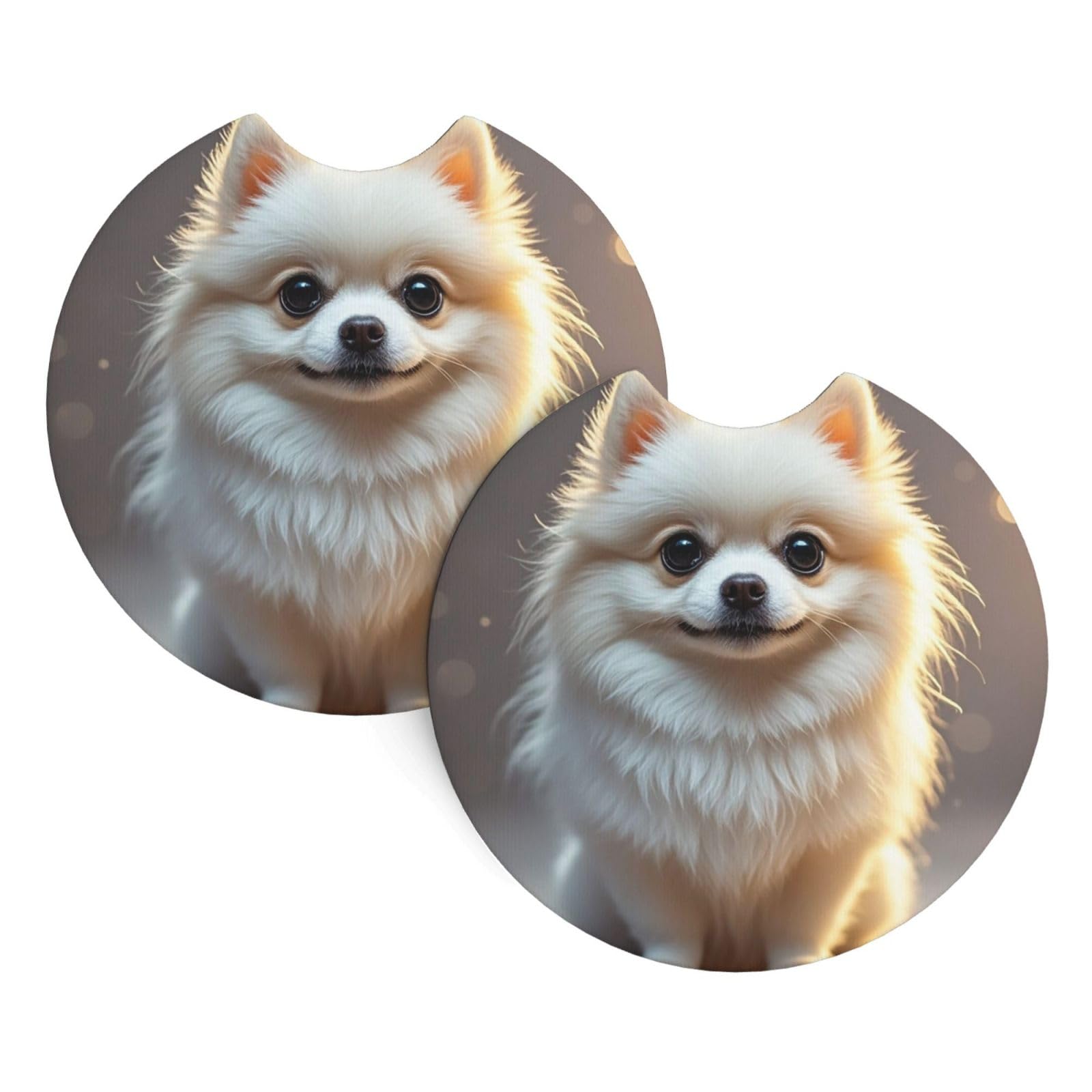 2 Pack Car Coaster for Cup Holders Lovely Pomeranian Car Cup Coaster 2.7" Neoprene Non-Slip Automotive Cup Mat Universal Auto Car Interior Accessories for Women Men Cup Pad