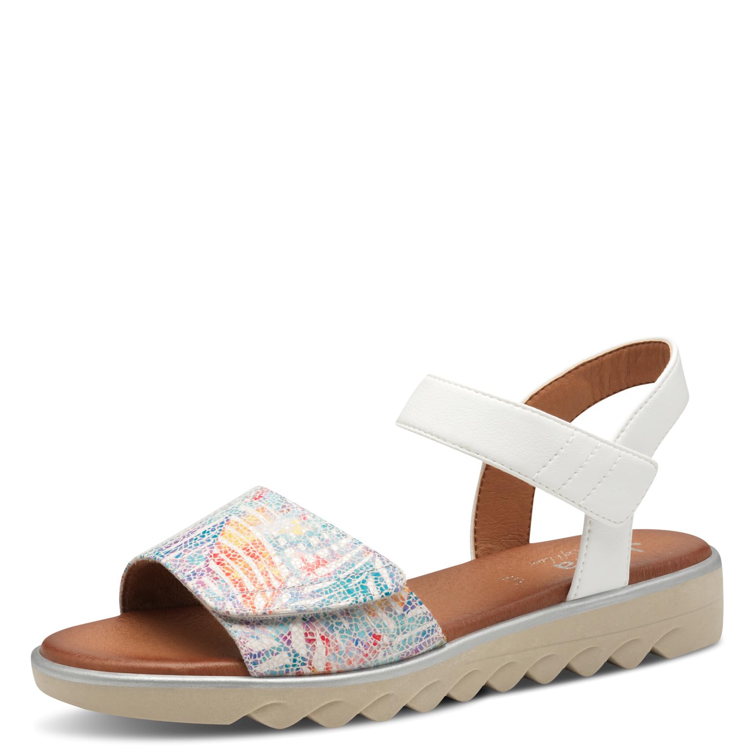 Jana Women’s Flat Sandals with Velcro Vegan, White/Flower, 3,5 UK