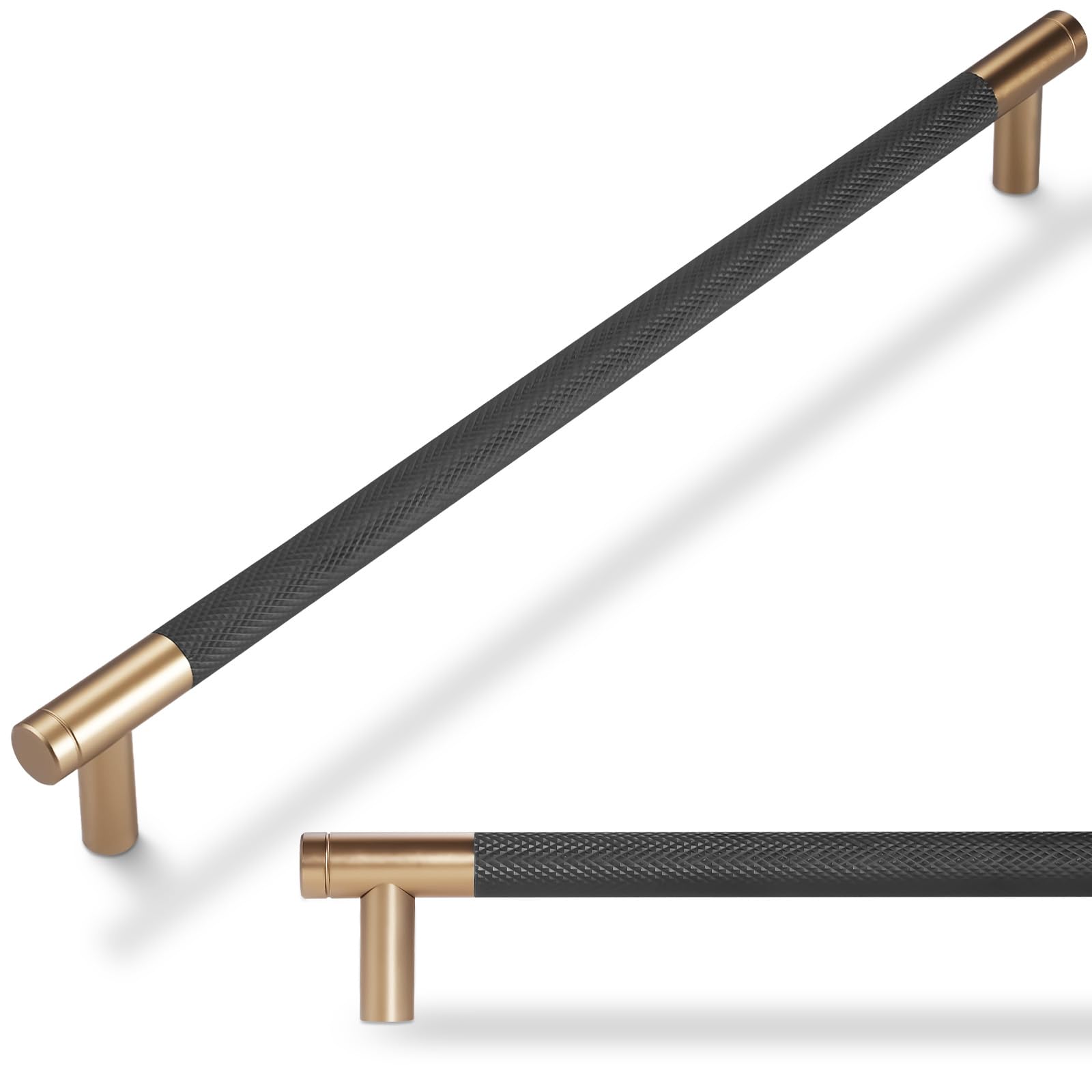 POVEFONK 10 Pack 10 inch(254mm) Black and Champagne Copper Kitchen Cabinet Handles Knurled Cabinet Pulls Black Drawer Pulls
