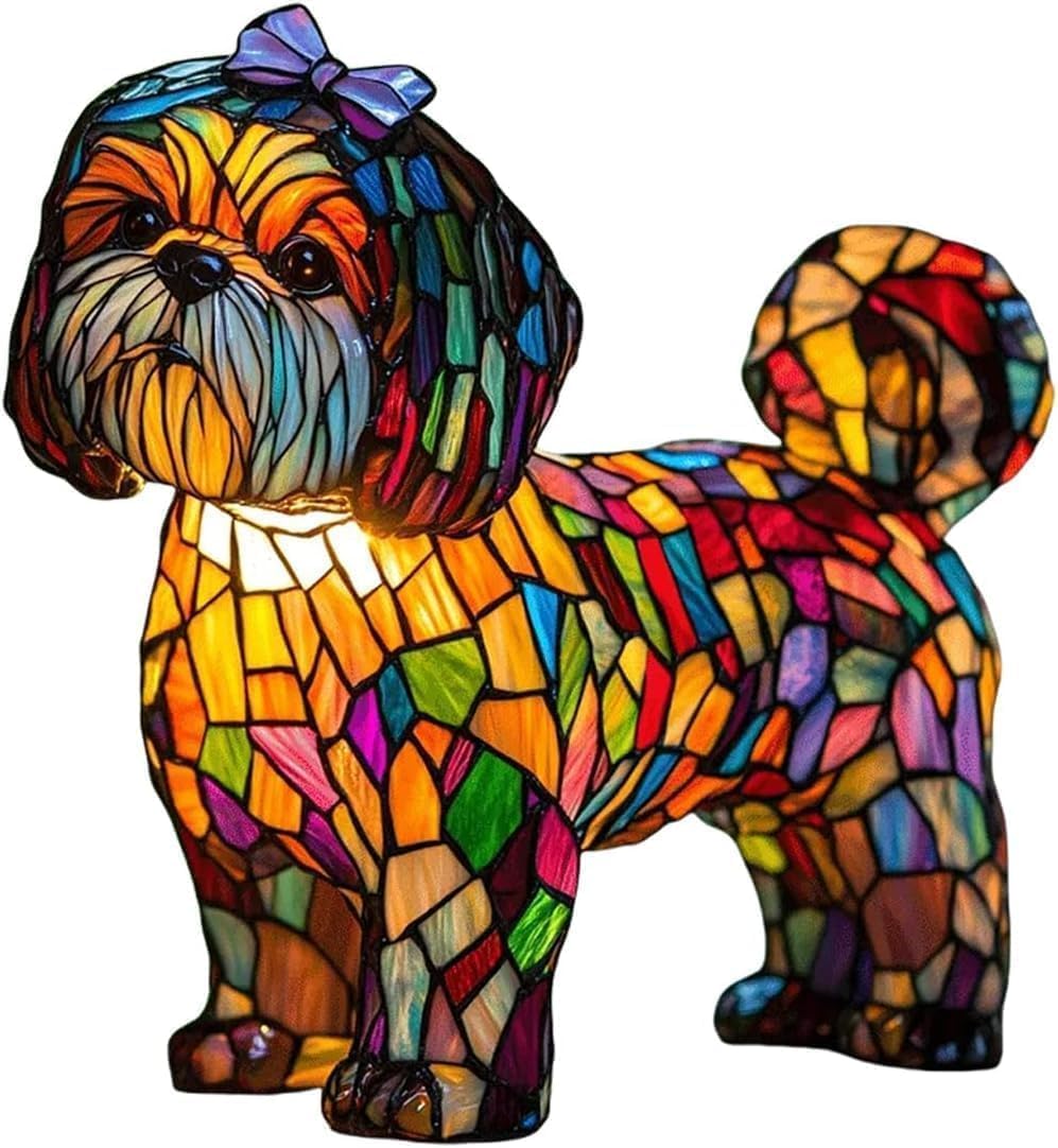 Lion Night Light, LED Dog Series Art Light, Cute Pet Themed Stained Resin Table Lamps, Vintage Home Decor, Fun Gift for Dog Lovers (#06, 7.87")