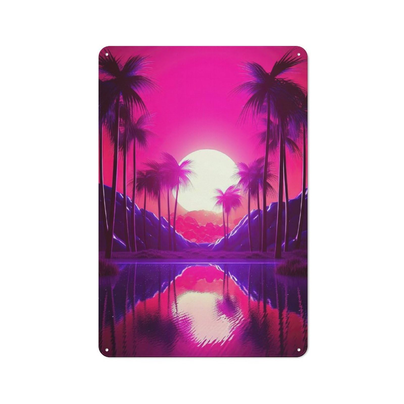 Junmoney Serene Synthwave Paradise Metal Plaque 30X20cm With For Garage Wall, Retro Decor, Housewarming Present For People Styling Garage