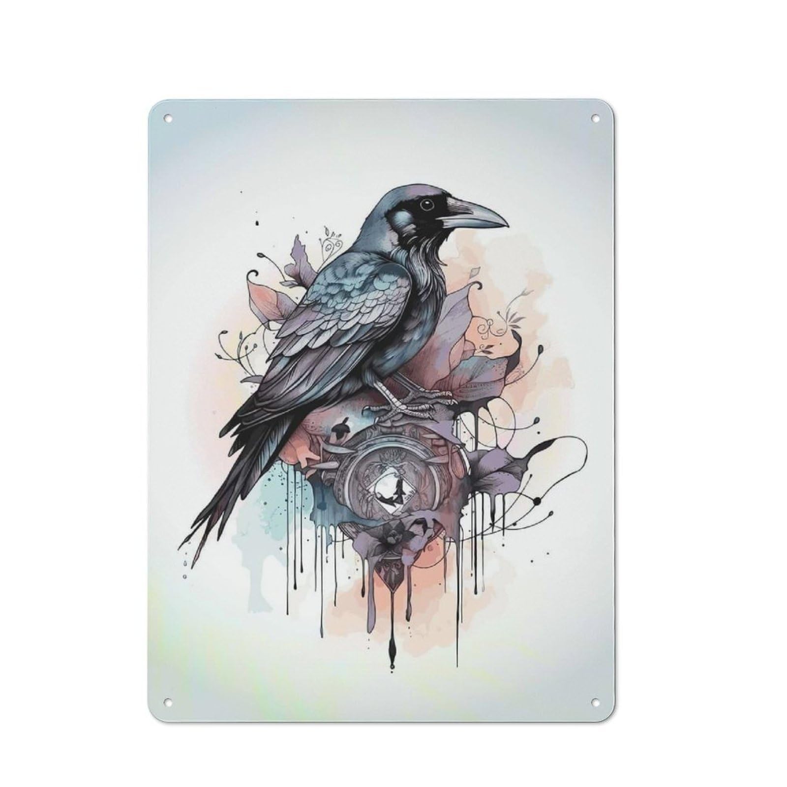 Junmoney Pastel Goth Crow Painting 40X30cm Rustic Metal Sign With For Guest Room Or Hallway, For Vintage Wall Decor Fans, For Metal Sign Collectors