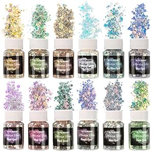 LET’S RESIN Glitzerpulver Set 12Farben, Glitzerpuder Glitzer Pulver, Chunky Glitzer, Art Glitter Kit Glitzer zum Basteln…
