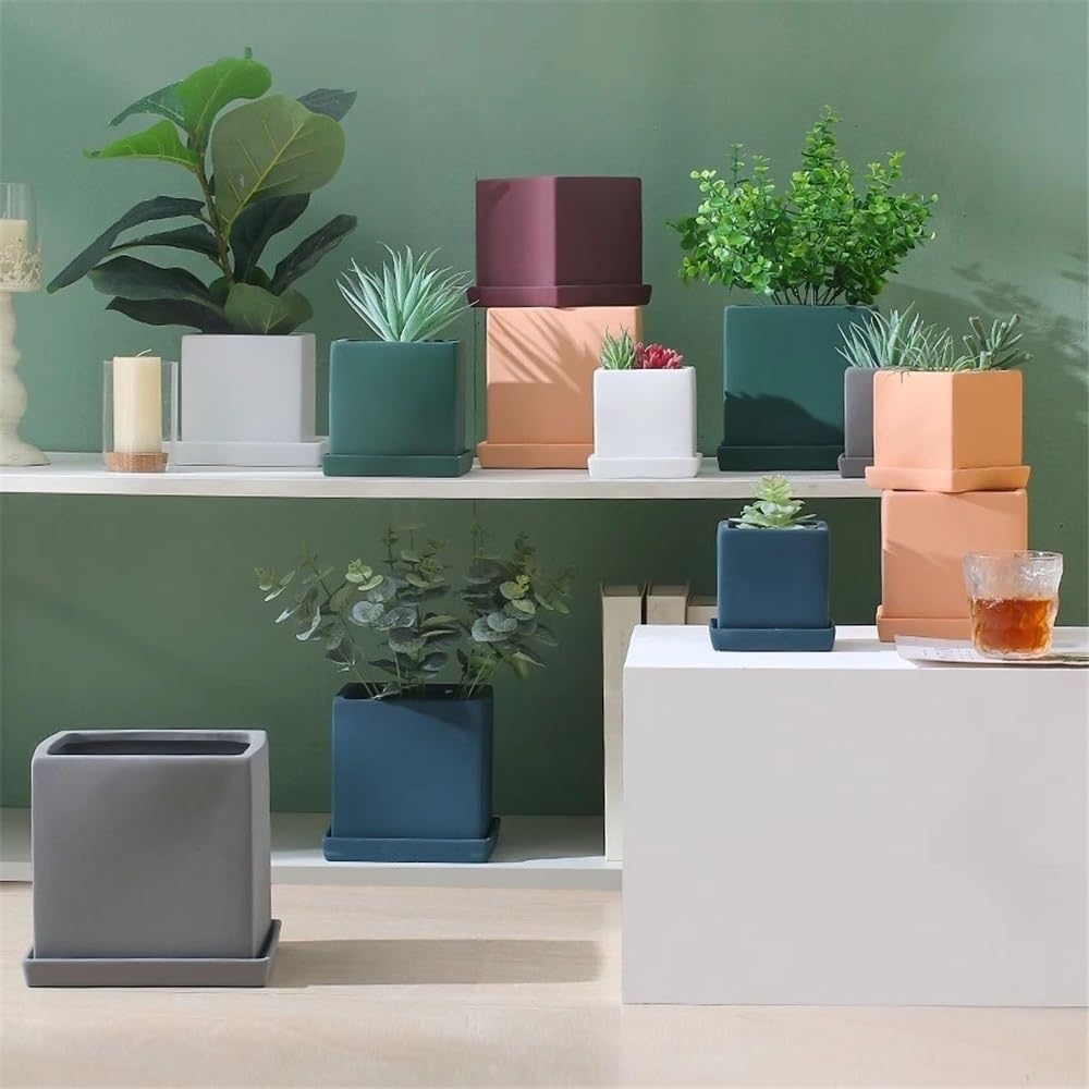 Versatile Sottovasi quadrati in ceramica for vasi da fiori(Bianco,M)